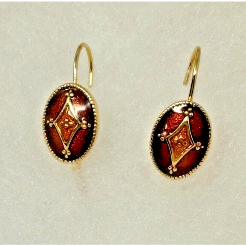 Vintage Napier Amber Enamel Gold Tone Metal Oval Lever Back Earrings